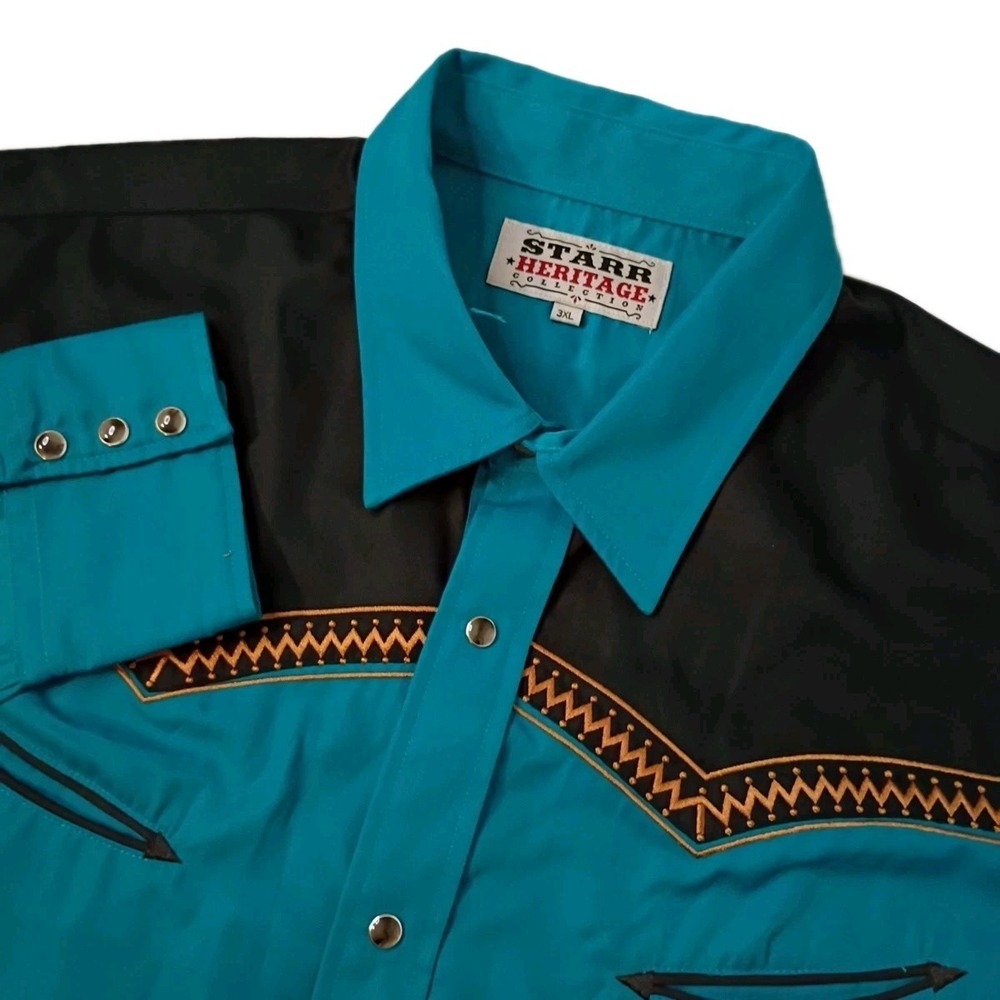 Vintage‎ Starr Heritage Collection Western Shirt Mens 3XL Pearl Snap Embroidered